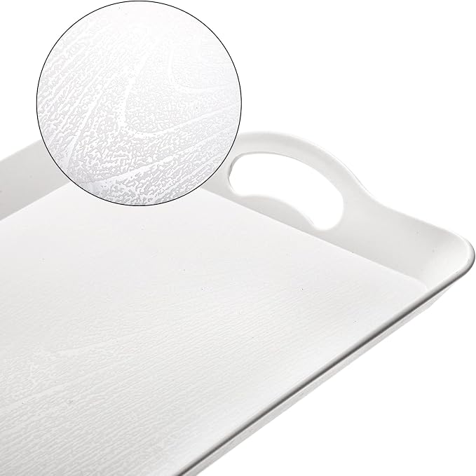 Cedilis 3 Pack Serving Trays with Handles, 16 x 11IN Food Serving Tray, Rectangular Plastic Stackable Tray for Restaurant, Parties, Coffee Table, Kitchen (White)