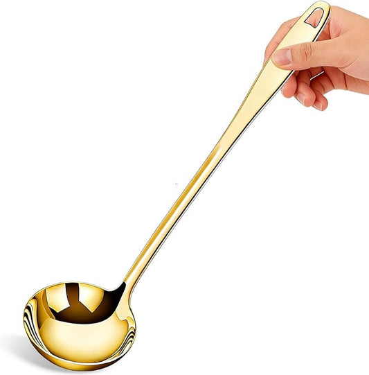Large Gold Soup Ladle, 304 Stainless Steel Ladles for Soup, 13.6" Long Gold Ladle for Party, Outdoor, Wedding, Catering