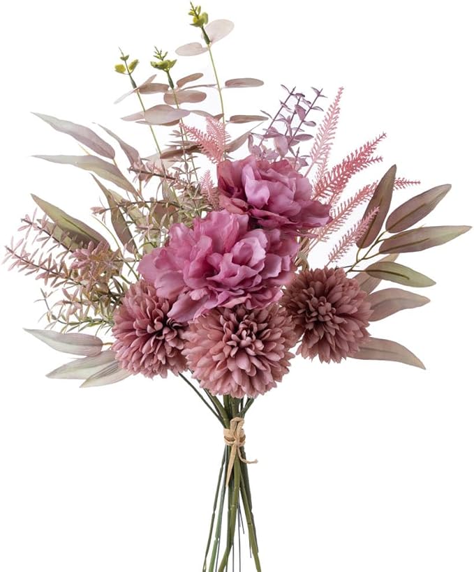 KIRIFLY Artificial Fake Flowers Plants Silk Flower Arrangements Wedding Bouquets Decorations Plastic Floral Table Centerpieces for Home Kitchen Garden Party Décor (Rose Pink)