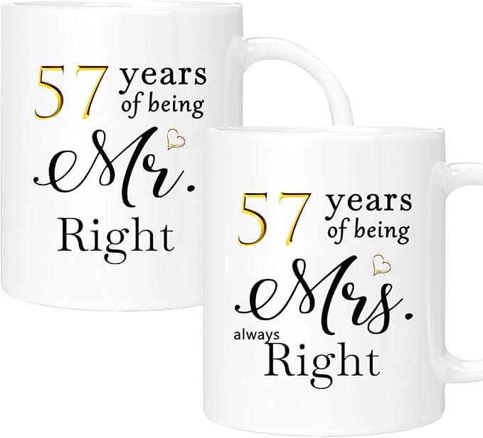 57th Anniversary Coffee Mugs Set of 2, 57 Year Anniversary Wedding Gifts Decorations for Couple Parents Grandparents Men Women Husband Wife Him Her, Gift Box Packaging, 11oz