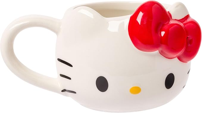 Silver Buffalo Sanrio Hello Kitty Different Color Bows 3 Pack Ceramic 3D Sculpted Mini Cup Set with Handles, Perfect as a Sugar, Cream, or Milk Set, 3.5 Ounces