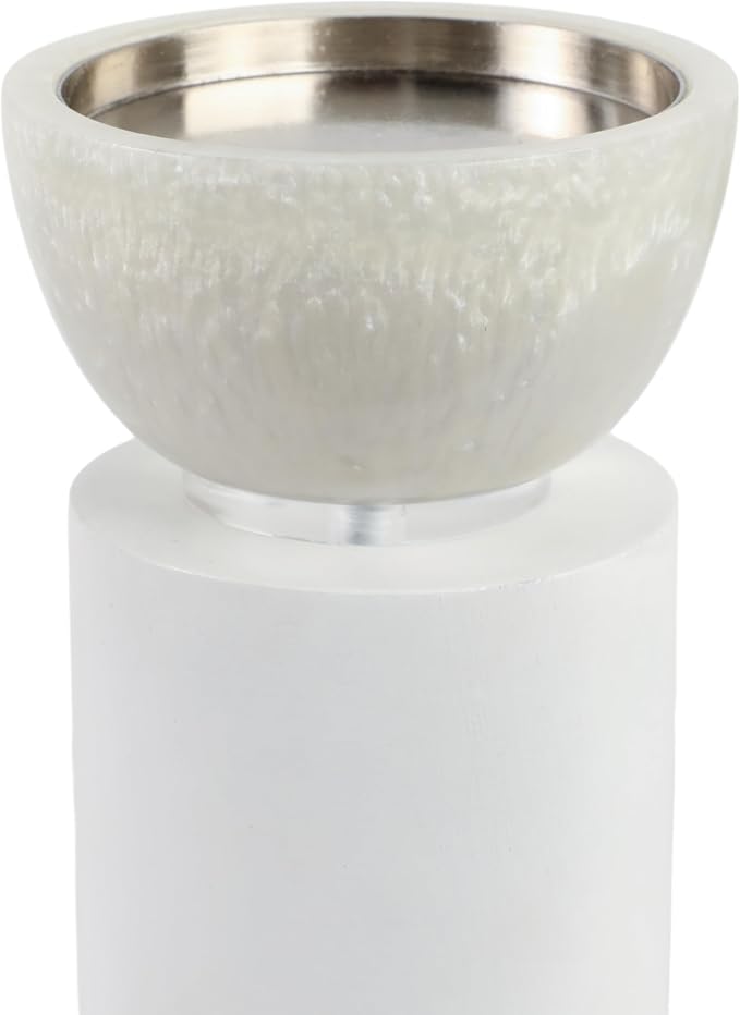Elegant Pillar Candle Holders for Home Decor - Modern Candlestick Holders for Dining Table Centerpieces, Entryway, or Console - Decorative Candle Stand Holders for Shelf Set of 2-13", 11" White