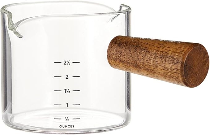 Santa Barbara Design Studio Coffee Bar Gifts Glass Espresso Measuring Cup, 75 ml, Clear Glass/Wood