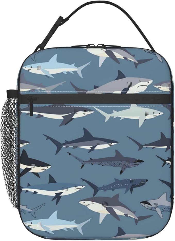 Shark Ocean Themed Portable Lunch Bag, Insulated Lunch Box Reusable Totes for Women Men Adults, Lunchbag for Work Picnic Camping