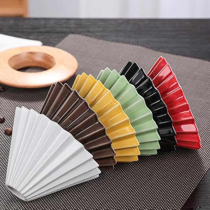 Ceramic Coffee Dripper,Pour Over Coffee Dripper with Wood Stand, Flower-shape for 1-2 Cups Slow Brewing Maker for Home Cafe,Includes Paper Filter Sheets (white)