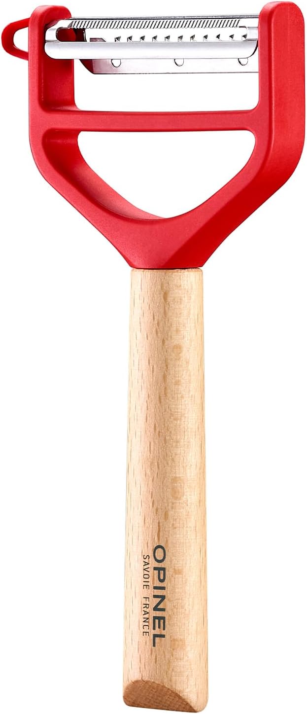 Opinel T-Duo 254621 Wooden Peeler in Red for Peeling Vegetables and Preparing Juliennes One Size