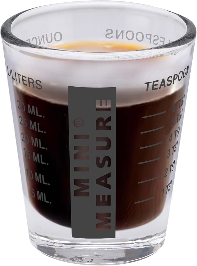 Kolder Mini Measure Heavy Glass, 20-Incremental Measurements Multi-Purpose Liquid and Dry Measuring Shot Glass, Black