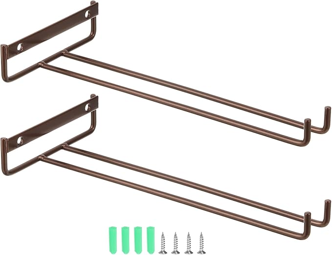 uxcell 2Pcs Wine Glass Rack, 10.43 Inch Iron Wine Glasses Rack Under Cabinet Stemware Rack - Wall Mountable Wine Glass Holder Storage Hanger for Bars Coffee Restaurants Kitchens, Bronze