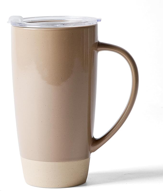 famiware Milkyway Coffee Mug, 20oz Large Coffee Mug, Ceramic Mug with Lid, Tea Cup with Handle for Latte, Tea, Cocoa, Milk, Home & Office, Cinnamon Brown