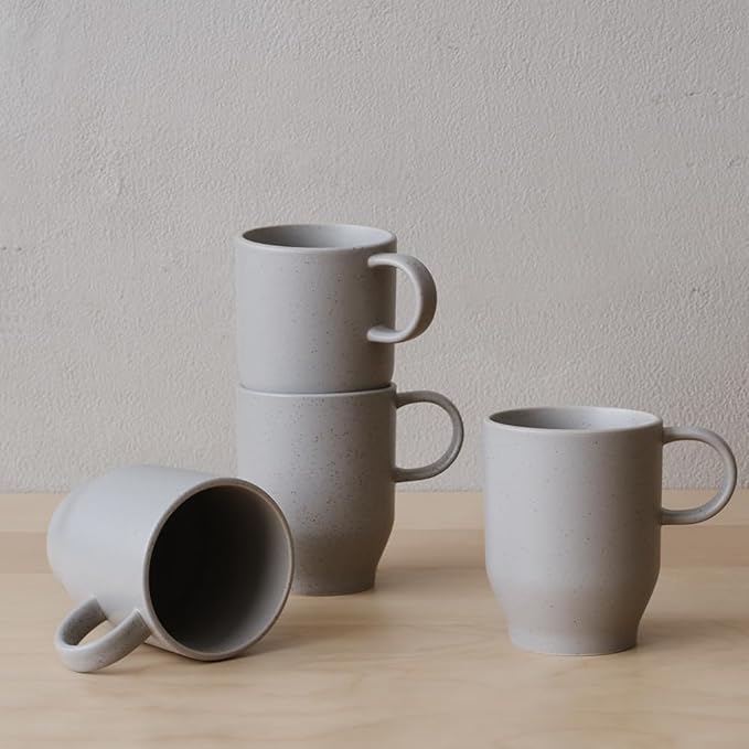 WENSHUO Mug Set of 4, Reactive Glazed Stoneware Mug, 12oz (Sandstone Gray)