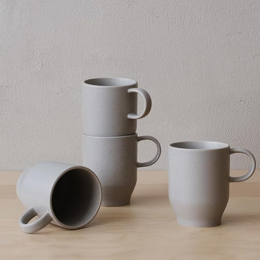 WENSHUO Mug Set of 4, Reactive Glazed Stoneware Mug, 12oz (Sandstone Gray)