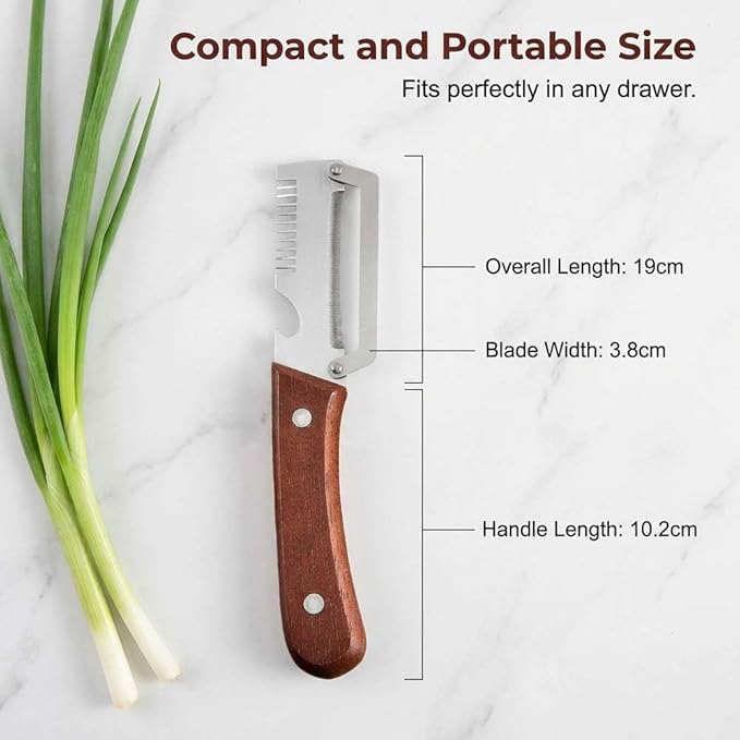 Multi-Functional Vegetable Peeler for Kitchen, Stainless Steel Blade with Wooden Handle and Bottle Opener, Scallion Shredder, Kitchen Tool for Fruit Veggie (2 PCS)