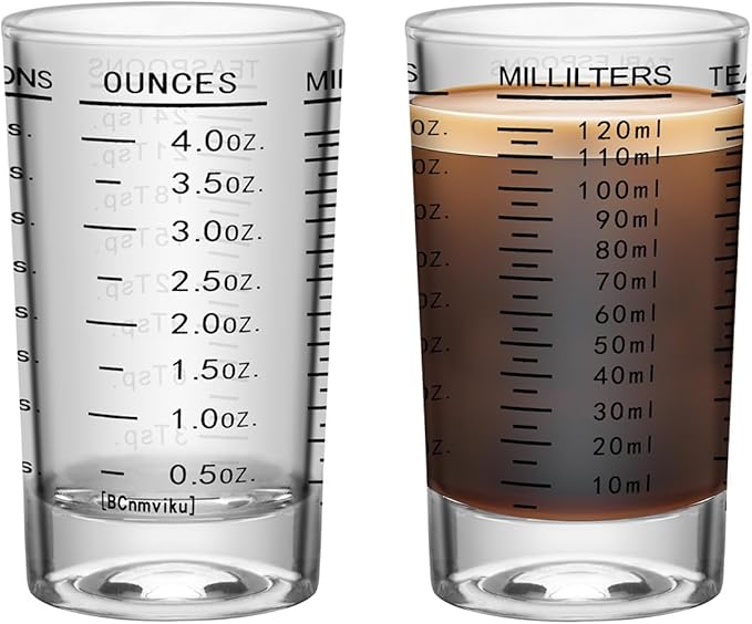 2Pcs Shot Glass Measuring Cup, 4 Ounce Heavy Base Jigger, Espresso Shot Glasses, Liquid Cup, Round Shot Glasses, Small Cups for Vodka, Whiskey, Tequila, Espresso, Liquor (2, Black)