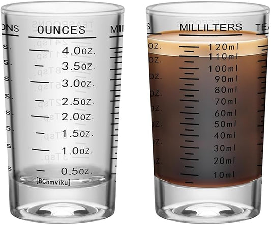 2Pcs Shot Glass Measuring Cup, 4 Ounce Heavy Base Jigger, Espresso Shot Glasses, Liquid Cup, Round Shot Glasses, Small Cups for Vodka, Whiskey, Tequila, Espresso, Liquor (2, Black)