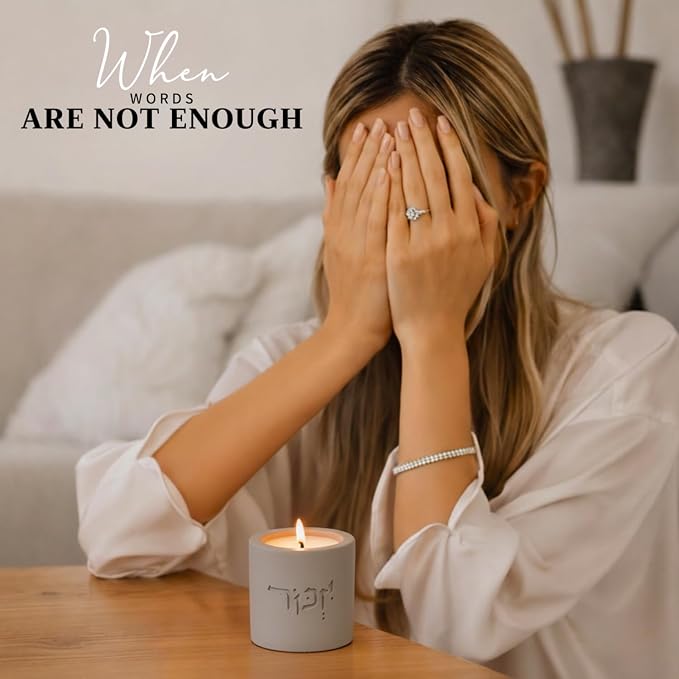 SURI Yizkor Remembrance Candle Holder – Modern Concrete Tea Light Holder for Jewish Memorial Home Decor, Yahrzeit & Yom Kippur, Ner Neshama Tradition