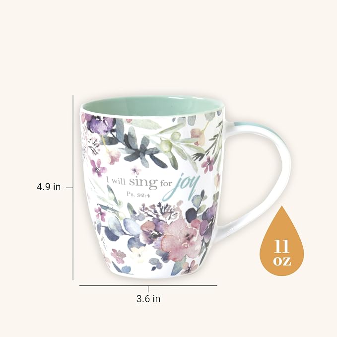 Christian Art Gifts Ceramic Coffee or Tea Mug Set for Women, Rejoice Watercolor Flowers Design Bible Verse Mug Set, Boxed Set of 4 Coffee Cups