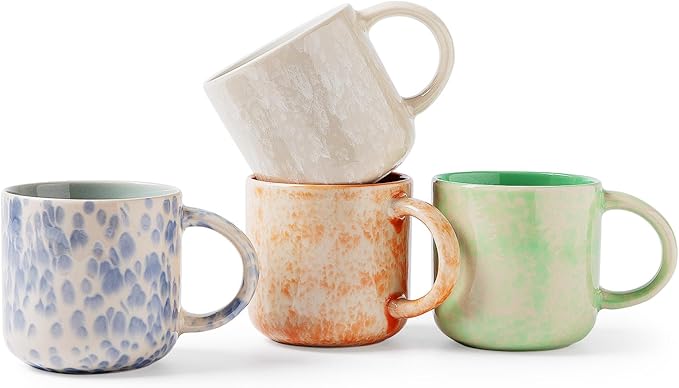 MONITO 12 OZ Coffee Mugs Set of 4, Modern Ceramic Coffee Mugs Set with handle for Tea/Latte/Cappuccino/Milk/Cocoa.