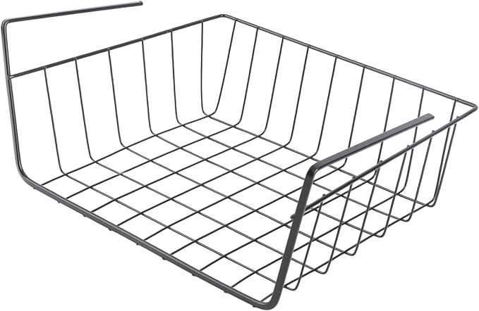Under Shelf Basket, Metal Under Shelf Storage Hanging Wire Basket Shelves Desk Bookshelf Pantry Organizers for Kitchen Office Laundry Room Space Saving Multipurpose (M)