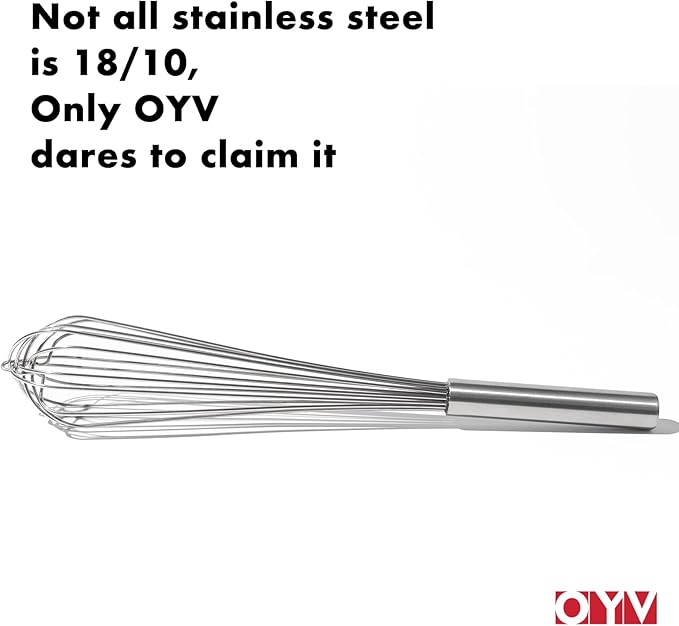 OYV 18/10 Stainless Steel Large Whisk, 17" Commercial Heavy Duty Whisk for Whipping Eggs, Mixing Batter, Making Sauces, Long Wisk Dishwasher Safe