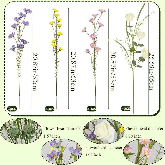 CISDUEO 10 Pcs Wildflowers Artificial Flowers Roses and Lily of The Valley Faux Wildflowers Summer Fake Flowers Spring Bunches Silk Floral Arrangement Wedding Party Decoration Table Centerpieces Home