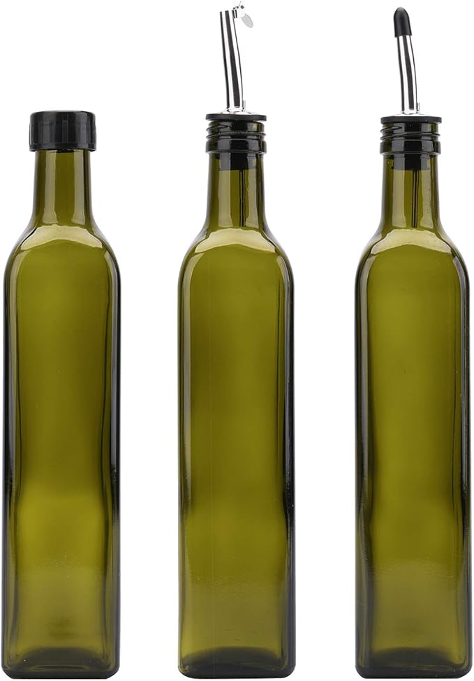 Kingrol 6 Pack 8 oz Glass Olive Oil Dispenser Bottles, Oil and Vinegar Cruets with Stainless Steel Pourer Spouts, Non-Drip Oil Bottles for Kitchen