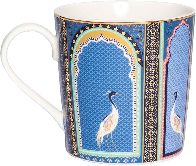 Sara Miller India Mugs, Set of 4 - 12oz Fine China Tea & Coffee Mugs with 22ct Gold Detailing - Collectible Drinkware Featuring Exotic Wildlife in Vibrant Jewel Tones - Great for Gifting