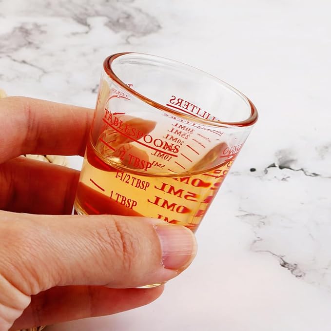 Set of 2 Red Shot Glasses - Heavy Glass, Perfect for Measuring Espresso, Wine, and More 26-Incremental Measurement 1oz, 6 Tsp, 2 Tbs, 30ml (2, Red)