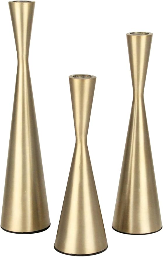 Vixdonos Brass Gold Taper Candlestick Holders Metal Candle Holders Set of 3 Table Mantel Decorative Candle Stand for Wedding, Dinning, Party,Home Decor (Gold)