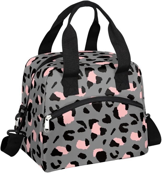 Luxury Grey Leopard Cheetah Insulated Lunch Bag for Women Men Adult Lunch Tote Bag with Shoulder Strap Reusable Lunch Box Large Containers Thermal Cooler Bag for Work School Picnic Lightweight Handbag