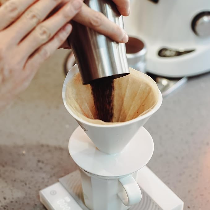 Pour Over Coffee Maker Set, White Ceramic Coffee Dripper with V60 Paper filter, White Ceramic Streamline Coffee Mug for Cafe Home Restaurant 6291-12101-03A