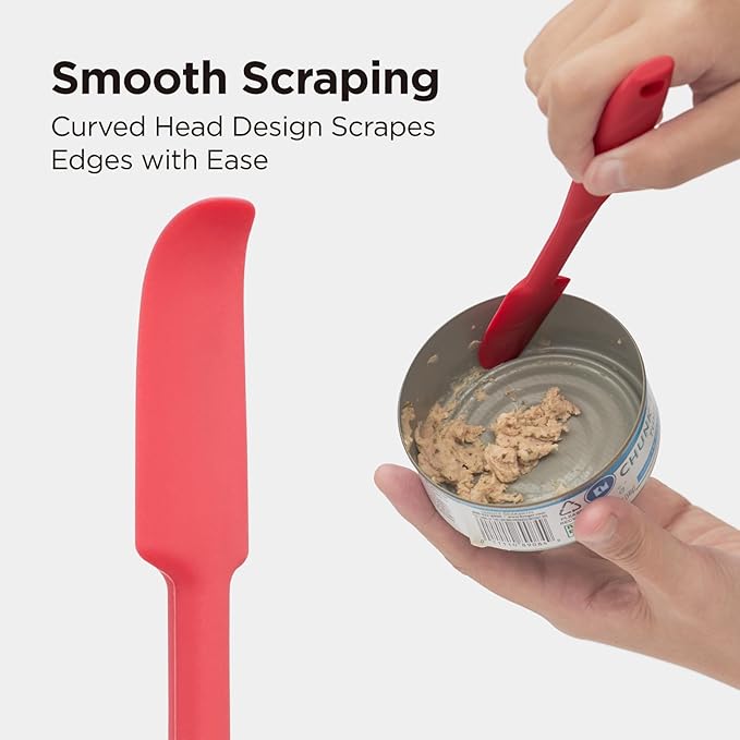Kitchen Mama WaltzGrip Platinum Silicone Jar and Can Spatula Set: Heat-Resistant, Dishwasher Safe, Ergonomic Grip, Perfect for Mixing and Scraping, Nonstick Cookware (Red)