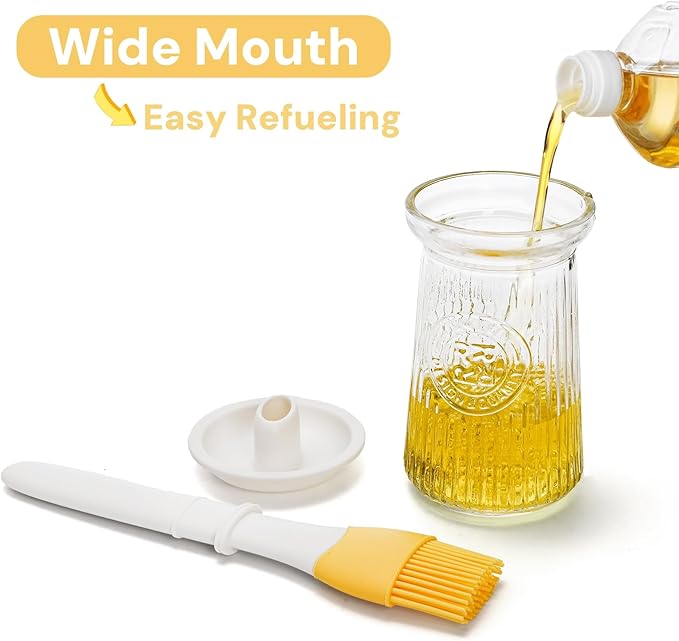 3 Pack 200 ml Oil Dispenser with Brush, 3 IN 1 Glass Olive Oil Dispenser Bottle, Heat Resistant Silicone Basting Brush for Kitchen, Cooking, BBQ, Grilling, Frying, Baking, Sauce