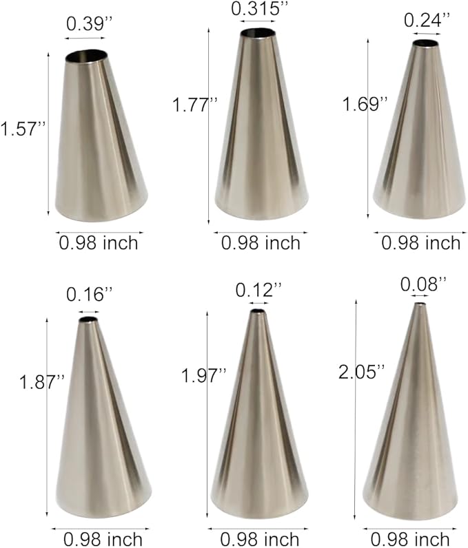6pcs Round Piping Nozzles Set Stainless Steel Icing Piping Tips 6 Sizes Frosting Tips for Pastry, Dessert, Cake Decorating Supplies Baking Set Tools