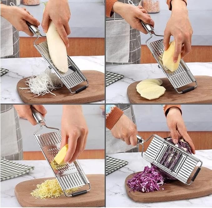 Stainless Steel 4 in 1 Multi-Purpose Vegetable Slicer, Handheld Cheese Grater & Vegetable Chopper with 4 Adjustable Blades for Various Vegetables