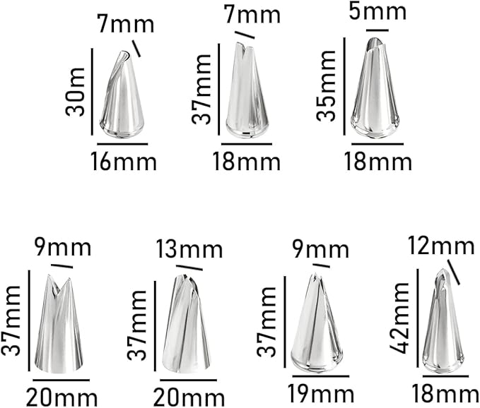 Dr.Pedi Leaf Piping Bags and Tips Set 7 Pieces Piping Tips Set Cake Decorating Tips Icing Piping Nozzles Set Cupcake Decorating Kit Cupcake Pastry Tool Stainless Steel