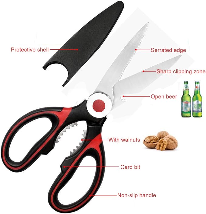 Stainless Steel Kitchen Shears with Soft Silicone Grip, Multi-Purpose Kitchen Scissors, Black