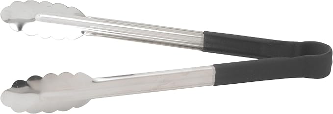 Winco Utility Tong with Black Non-Slip Grip, 12-Inch, Stainless Steel