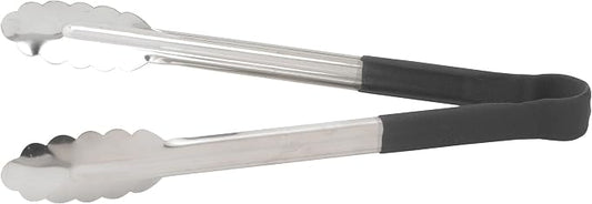 Winco Utility Tong with Black Non-Slip Grip, 12-Inch, Stainless Steel