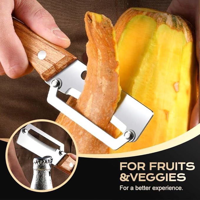 Multi-Functional Vegetable Peeler for Kitchen, 2026 New Wooden Handle and Bottle Opener with Ultra-Sharp Stainless Steel Blade, For Vegetables or Fruits that Need to Be Peeled (1 PCS)