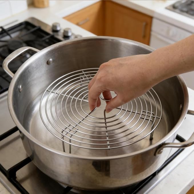 9.44''×2.8'' Round Stainless Steel Steamer Rack & Cooling Rack - Multi-Use Pot Trivet, Air Fryer/Baking/Canning Steaming Rack, Wire Kettle Cooking Holder