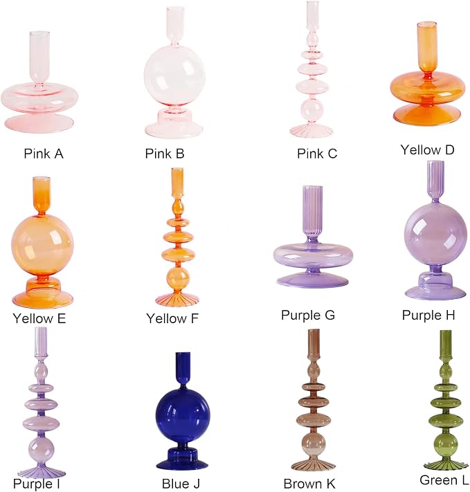 Glass Candlestick Holders Simple Creative Glass Vase Candle Holder Colorful Glass Pillar Candle Stand Candlestick Wavy Elegant Glass Candlestick for Home Centerpiece (Pink B)