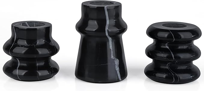 Vixdonos Marble Candle Holder Set of 3 Taper Candle Candlestick Mantle Candle Stand for Home Decor,Wedding,Party and Table Centerpieces(Black)