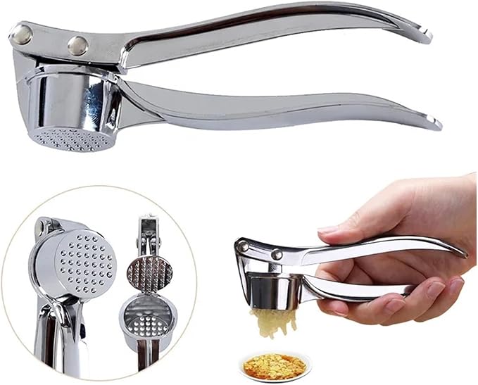 Garlic Press Stainless Steel, Manual Garlic Crusher Kitchen Gadgets Grinder Tool Zinc Alloy Garlic Smasher-Easy Clean 1PC