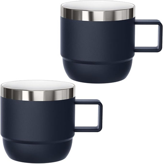 6 oz Small Espresso Mug with Handle, Ceramic-Lined 18/8 Stainless Steel, Double-Wall Vacuum Insulated, Stackable, Dishwasher Safe, for Cortado & Flat White, 2 Pack, Navy