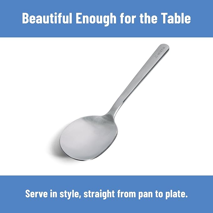 Misen Serrated Chef Spoon – Stainless Steel Multipurpose Cooking Spoon with Cutting Edge for Slicing Avocados Scooping Casseroles Breaking Ground Meat and Serving at the Table