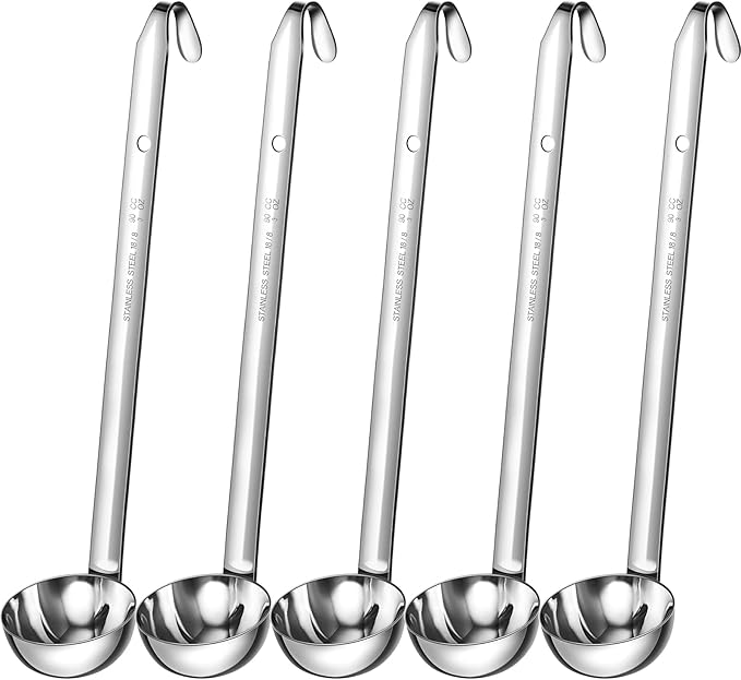 Cunhill 5 Pcs Soup Ladles Stainless Steel Serving Ladles with Long Handle for Serving, Cooking, Stirring, Portioning Kitchen Restaurant Accessories(3 oz)