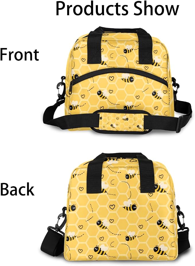 Honeycomb Bees Insulated Lunch Bag for Women Men Reusable Lunch Box Cooler Bag Large Leakproof Lunch Tote with Adjustable Shoulder Strap for Adult Work Picnic Camping Beach Office