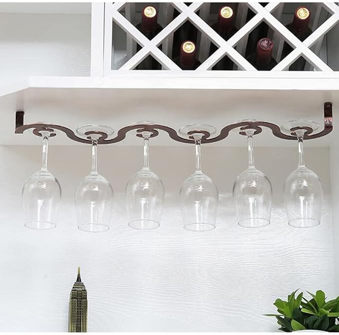 Under Cabinet Wine Glass Rack, Hanging Stemware Rack, Glass Storage Holder, Metal Organizer Hanger for Kitchen Bar (Color : Copper, Size : 6 glasses)