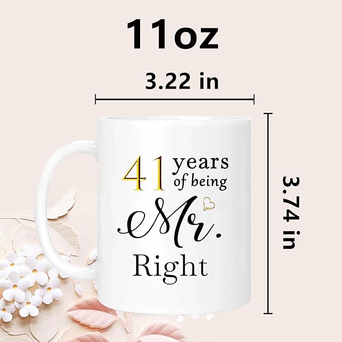 41th Anniversary Coffee Mugs Set of 2, 41 Year Anniversary Wedding Gifts Decorations for Couple Parents Grandparents Men Women Husband Wife Him Her, Gift Box Packaging, 11oz