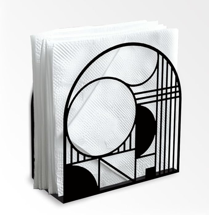 Modern Geometric Decorative Black Metal Napkin Holder for Table, 5.3" x 4.9" x 1.9" Curves Straight Lines Standing Napkin Holder for Home Kitchen Restaurant Picnic Coffee Bar Dining Room